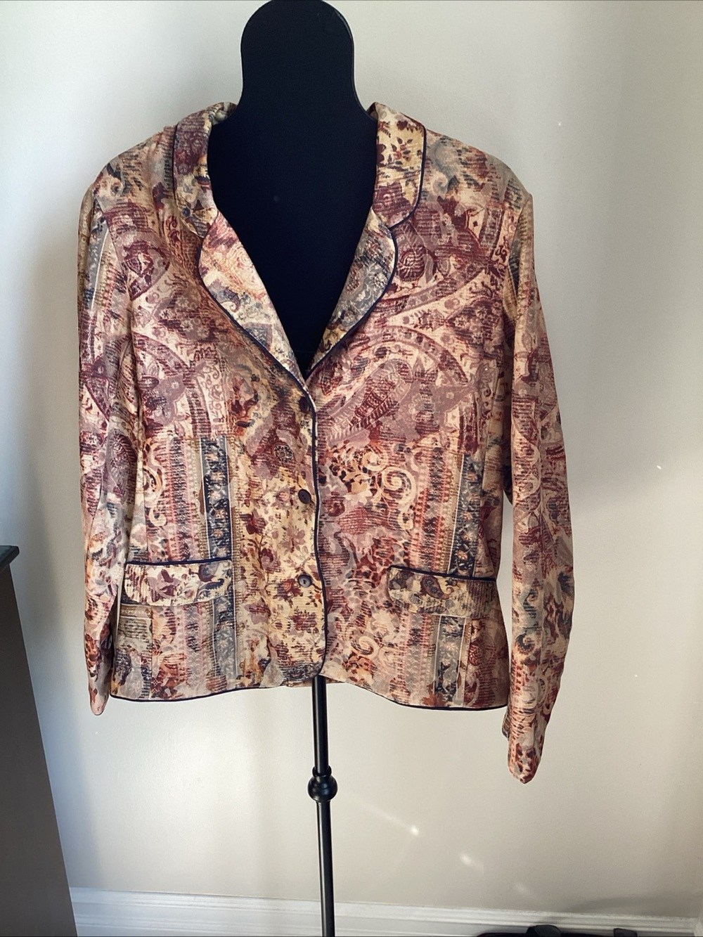 Vintage 1990s Coldwater Creek tapestry jacket gold, beige rust floral